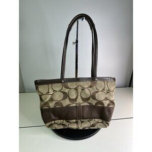 COACH KHAKI BROWN LTR Trim Signature C Stripe Tote F13548 Shoulder PURSE